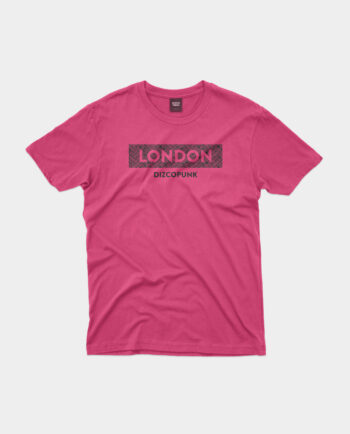 Image of a Men's Short Sleeve T-Shirt in black with a one-color print of 'LONDON' in a scratched frame and the DizcoPunk brand name underneath. Crafted from 100% cotton, this t-shirt is soft and comfortable to wear, perfect for everyday wear or for dressing up for a night out.